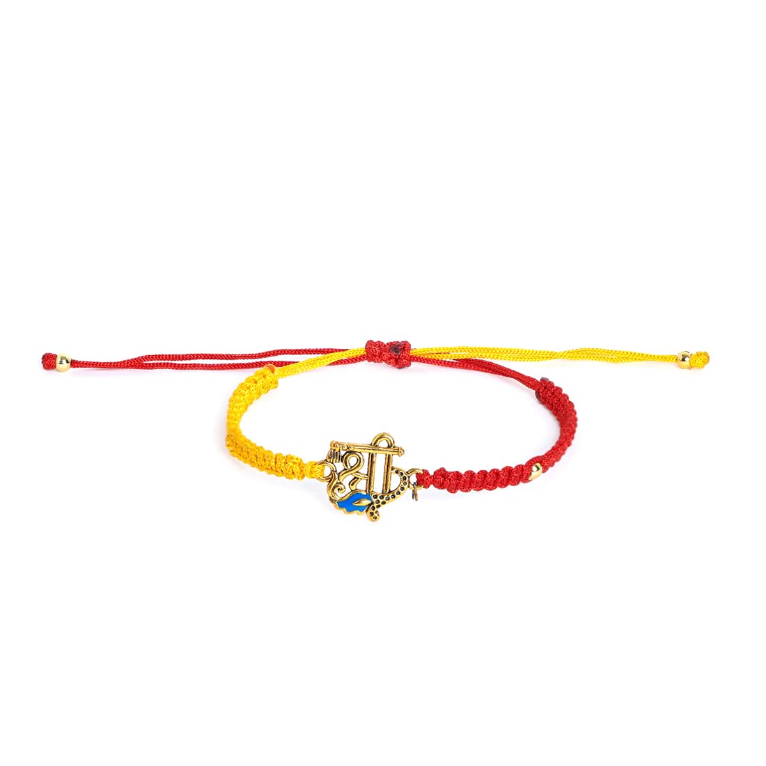 El Regalo 2PCs Red & Yellow Thread Bracelet Rakhi Combo Set for Brother- Auspicious OM, Ganesha, Shree, Trident, Damroo Mauli Rakhi with Roli Chawal Shagun, Message Card in Rakhi Gift Box (Option-1)