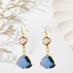 El Regalo Simulated Navy Blue Sapphire & Champagne Topaz Crystal Earrings- Hypoallergenic Dangle Drops Crystal Earrings for Girls & Women (Blue)