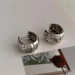 El Regalo 925 Silver Plated Hollow Filigree Hoop Earrings for Women - Vintage Oriental Carved Huggie Hoops, Retro Ethnic Jewelry