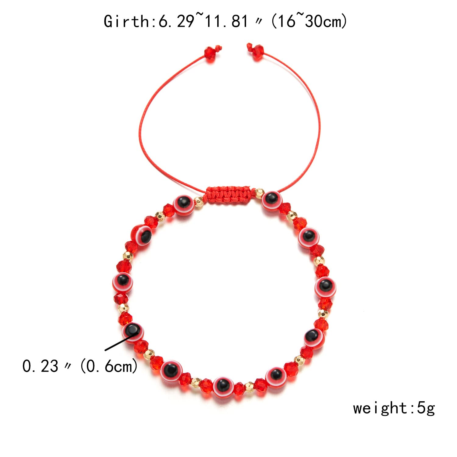 El Regalo 1 PC Evil Eye with Crystals Beads Adjustable Unisex Bracelet for Girls/Boys/Men/Women (Red)