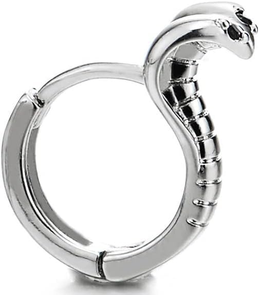 El Regalo 1pair Retro Fashion Cobra Snake Earrings- Punk Snake Black Zirconia Eye Stainless Steel Huggie Ear Cuff Unisex Earrings for Men & Women