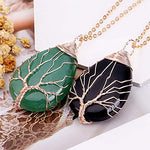 El Regalo Tree of Life Wire Wrapped Drop Natural Stones Healing Crystal Chakra Pendant Necklace - Unique Handcrafted Gemstones Pendant Necklaces (Black Onyx) For Unisex Adult