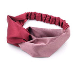 El Regalo Fashion Double Color Splicing Satin Wide Border Criss Cross Knotted Belt Retro Elastic Hair Band for Girls & Women (Red)