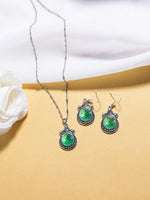 El Regalo 3D Ocean Mermaid Theame Vintage Style Pendant Chain Necklace with Earrings for Girls & Women