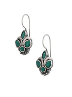 El Regalo Small Oxidized German Silver Stones Hook Earrings- Handmade Oxidized Indian Earrings (Green)