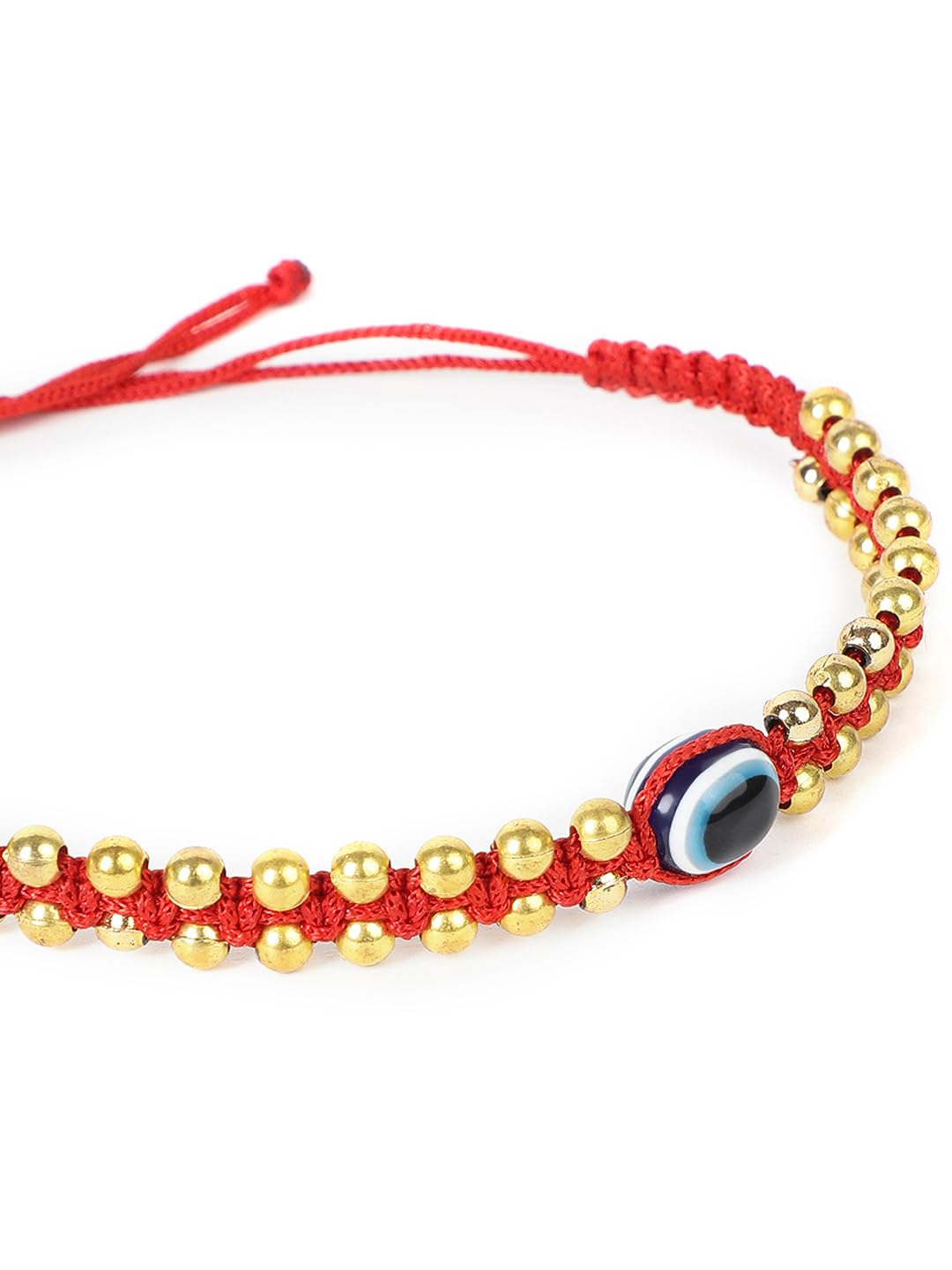 El Regalo 2PCs Simple Evil Eye Silver & Golden Beads Bracelet Rakhi Set for Brothers/Bhaiya-Bhabhi with Roli Chawal In Rakhi Gift Box- Elegant Rakhi for Bhai (Red & Blue Golden)
