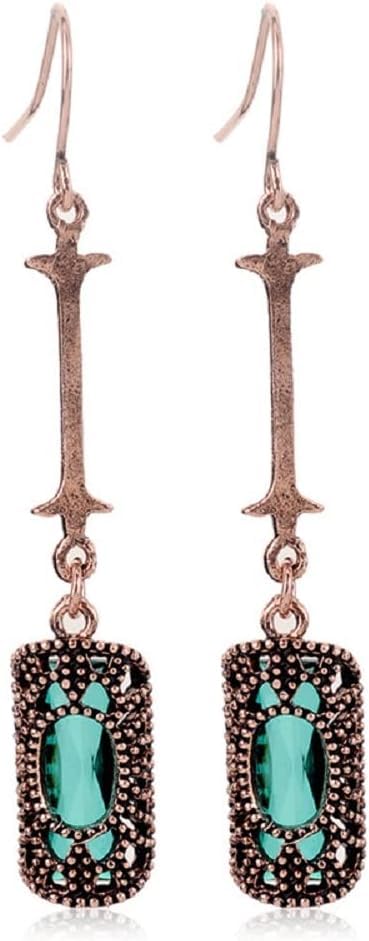 El Regalo Vintage Revival Emerald Green Dangle Earrings for Women- Octagon Simulated Emerald Cubic Zirconia Drop Earrings Wedding Banquets Jewelry