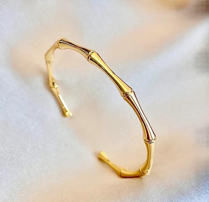 El Regalo Waterproof Stainless Steel Bamboo Style Open Cuff Bracelet for Girls/Women (For Small Wrists)- Valentines Day Gift for Her (Gold)