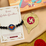 El Regalo 1PC Superhero Kids Marvel Theme Rakhi with Replacement Button for Brother- Kids Unisex Rakhi with Roli Chawal, Rakhi Message Card in Rakhi Gift Box for Little Bro (Superman Rakhi)