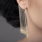 El Regalo Long Tassel Elf Ear Cuff Earrings for Women - Non Piercing Crawler Ear Wrap Bollywood Chandelier Dangle Earrings - Fairy Star & Spike Ear Clips (Spikes Tassel)