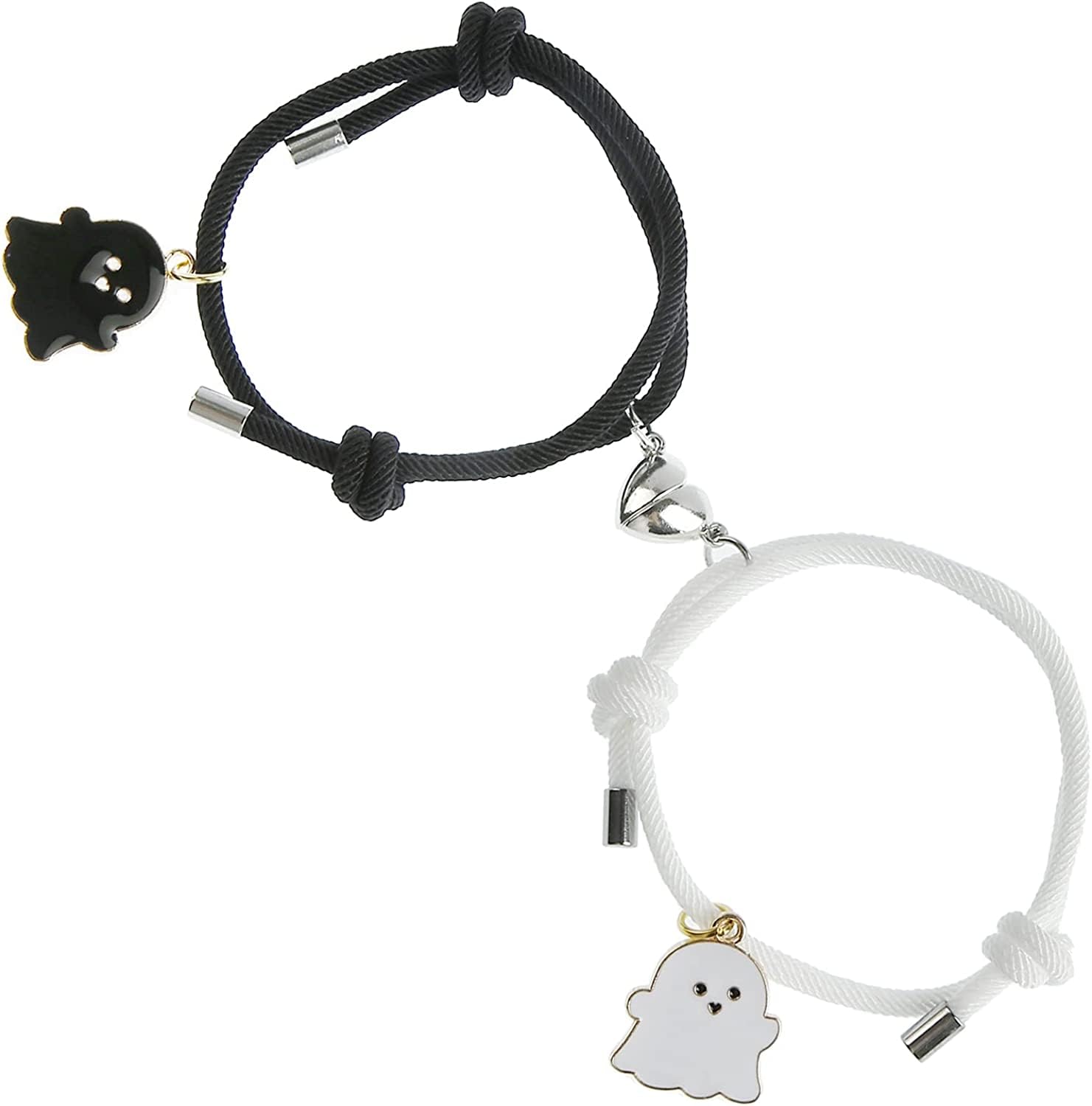 El Regalo 2 Pcs Quirky Ghost Pendant Bracelets Set, Lovely Ghost Enamel Charm Unisex Bracelets for Girls, Boys, Men, Women Friendship BFF Jewelry (Option-1)