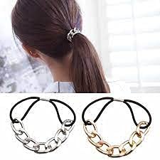 El Regalo Metal Chain Ponytail Holder | Vintage Alloy Elastic Hair Rope Women Girl Hair Ties Ring Hair Accessories for Girls & Women (Golden & Silver)