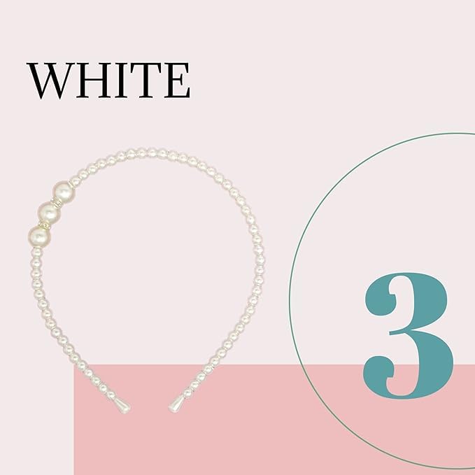 El Regalo 3 PCs Pearls Rehinestones Party Hairbands/Headbands for Girls- Pink, Black & White Pearl Beads Hairbands- Wedding Hair Accessories for Kids, Girls & Women