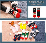 El Regalo 1 Pair Thermal Fluffy Casual Socks For Kids- Girls/Boys - Soft Warm Fleece Lining Knitting Non-Slip Winter Slipper Socks - Christmas Santa, Heart & Giraffe (Red Santa Socks, 3-6 Years)