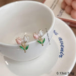 El Regalo Cute Tiny Pink Tulip Flower Bud Stud Earrings for Girls & Women (2 Tulip Buds)