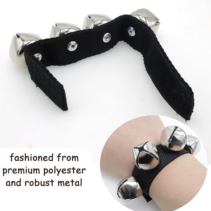 El Regalo 2PCs Jingle Bells Christmas Bracelets | Wrist & Ankle Bells for Party Favors, Musical Rhythm & Christmas Decor | Adjustable Percussion Instruments (Black)