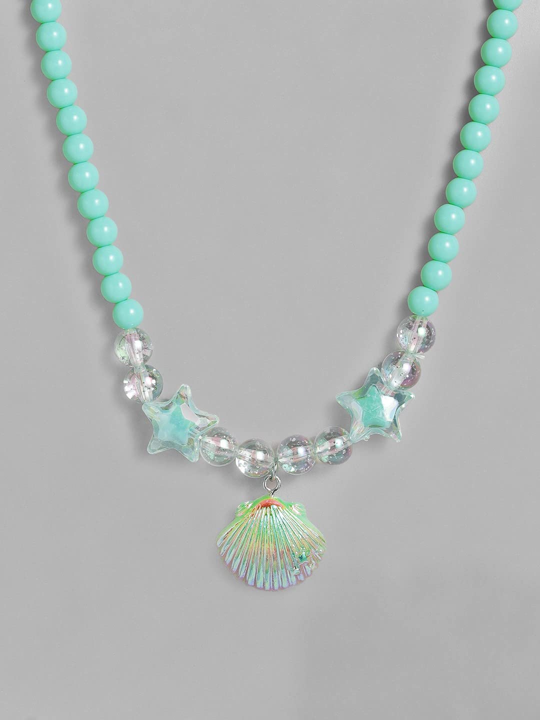 El Regalo 1 Pair Girls Kids Colorful Jewelry Sets | Colorful Princess Star/Mermaid Beaded Necklace & Bracelet Sets, Princess Necklace Bracelet Set for Girls (Grassy Green Shell Jewelry Set)