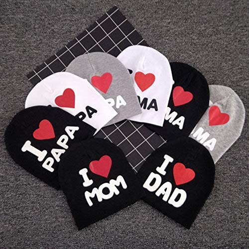 El Regalo 2 PCs I Love Mama Papa Caps | Knitted Cotton Beanies Hats for Kids/Children | Soft Caps for Girls & Boys (1 Year- 4 Years) (Black)
