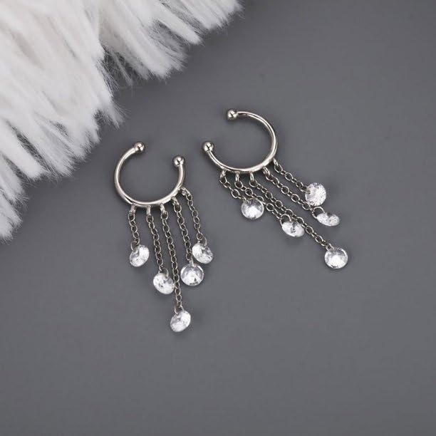 El Regalo Droplet Tassel Chain Cuff Earrings- No Piercing Cartilage Earrings, Wrap Drop Tassel Chain Earrings for Women Teen Girls