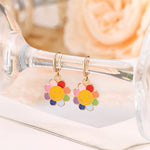 El Regalo 1 Pair Enamel Flowers, Rainbow Cloud, Heart Hypoallergenic Dangle Hoop Earrings for Girls/Teens/Women (Sunflower Earrings)