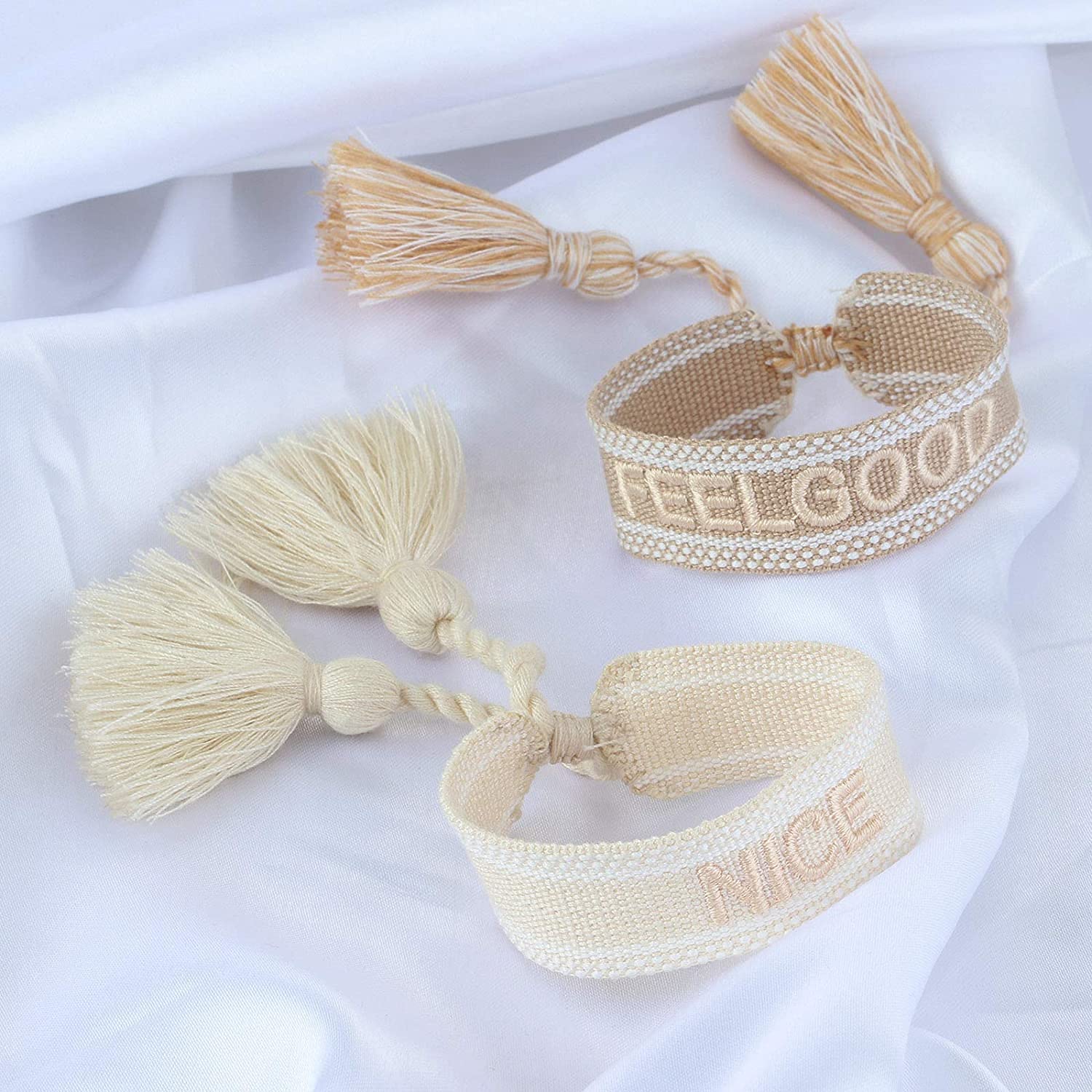 El Regalo 1 PC Knitted Motivational/Love/Friendship Unisex Adjustable Bracelet for Girls/Boys/Men & Women (Feel Good- Badami Cream)