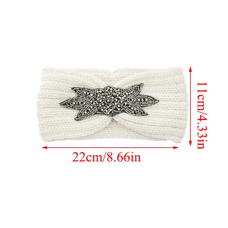 El Regalo 1 PC Winter Knitted Sequin Flower Headband Ear Warmer for Girls & Women - Headwrap with 3D Sequin flower- Ear Warmer Hair Muffs Band | Winter Designer Headbands (Off White)
