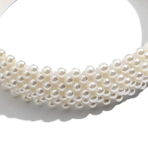 El Regalo Elegant White Pearl Wide Headband - Handmade Bridal Hairband, Fancy Wedding & Party Headwear for Women & Girls