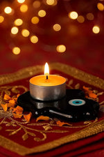 El Regalo 2PCs Evil Eye Tea Light Candle Holders for Diwali Decoration - Premium Glass Diya Set for Home, Festive Decor, Vastu Protection (Hamsa Hand Evil Eye)