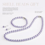 El Regalo Elegant 3-Piece Pearls Jewelry Set Includes Strand Mala, Stunning Bracelet & Dangle Earrings | Premium 8mm Round Shell Pearl Necklace Set for Women | Luxury Party Gifting (Purple)