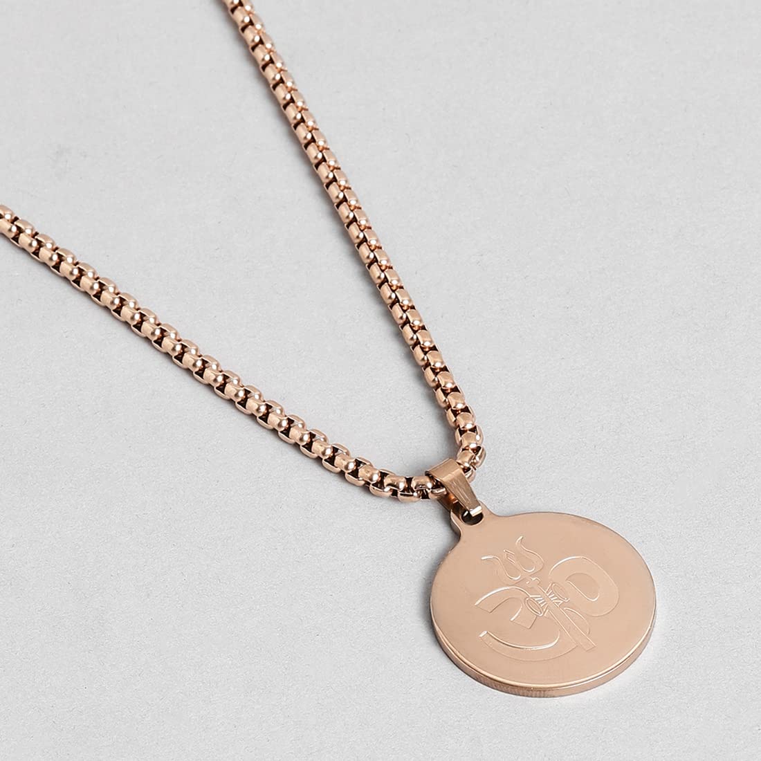 El Regalo AUM OM Pendant Necklace for Men/Boys: Stainless Steel OM Mahadev Damroo Pendant Necklace for Man/Boys (Rose Gold OM)