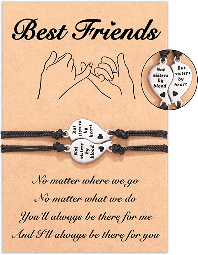 El Regalo 2PCs Best Friend Stainless Steel Not Sister by Blood But Sister by Heart Friendship Bracelet Set for Girls & Women