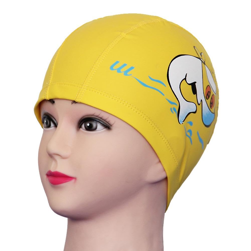 El Regalo 1PC of Cute Kids Dolphin PU Swimming Caps for Girls & Boys- Waterproof, Animal Print Swimming Cap (for Kids 6-12 Years) (Yellow Fish Swim Cap)