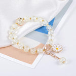 El Regalo 1 PC Dailsy Flower Sparkly Crystal Beads Tassel Bracelet for Girls/Teens/Women- Cute Crackle Beads Daisy Flower Stretch Bracelet (White)