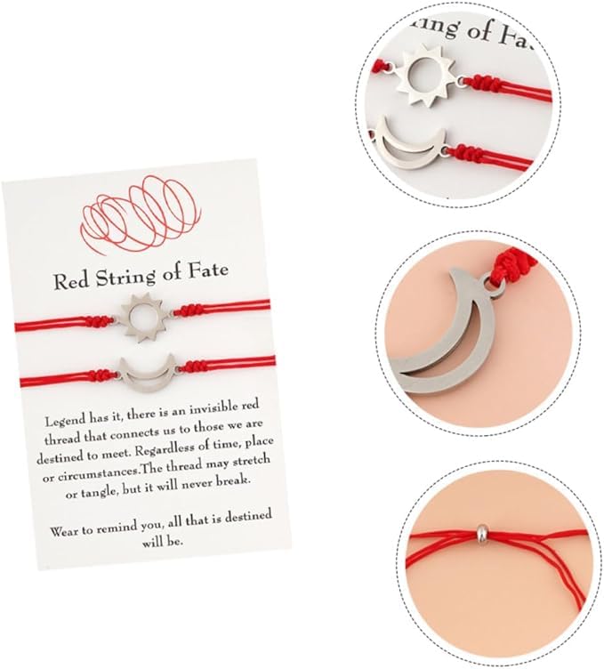El Regalo Unisex-Adult 2PCs Sun Moon Red String of Fate Bracelets Set - Stainless Steel Sun Moon Bracelet Set for Best Friends/Couples/Besties