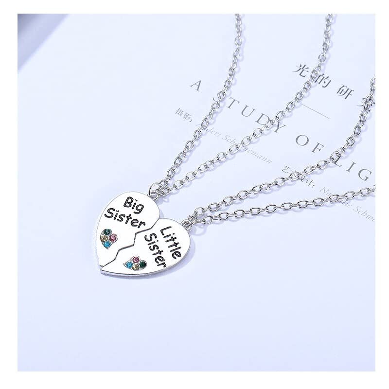 El Regalo 2 PCs Girls Sister Necklace Gifts, Big Sister Little Sister Jewelry Gift for 2,Rainbow Broken Heart BFF Friendship Pendant for Kids Teens Women (Big Sister Little Sister)