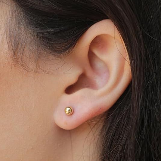El Regalo 3 Pairs Stainless Steel Cartilage Earrings Set for Women & Men - 18K Gold Plated 6mm Small Stud Earrings Combo | Cubic Zirconia, Round Ball & Pearl Piercing Jewellery for Helix, Tragus, Lobe