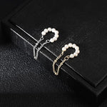 El Regalo Pearl Ear Cuffs Earrings for Girls/Women- Non Piercing Cartilage Cuff Wrap Clip on Earrings Pearl Tassel Chain Earrings (Silver)