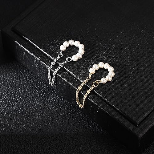 El Regalo Pearl Ear Cuffs Earrings for Girls/Women- Non Piercing Cartilage Cuff Wrap Clip on Earrings Pearl Tassel Chain Earrings (Silver)