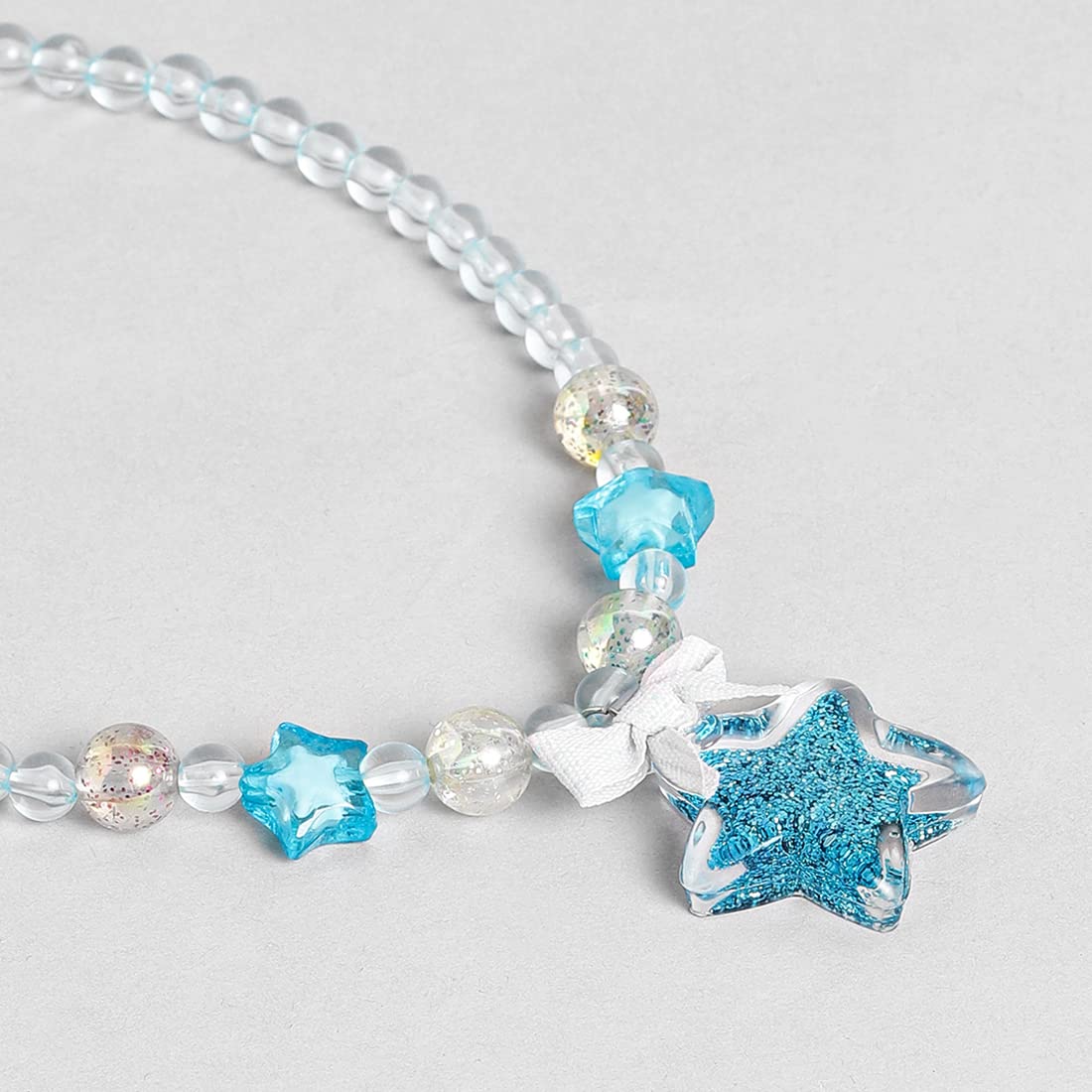 El Regalo 1 Pair Girls Kids Glittery Star Beads Princess Necklace & Bracelet Sets- Acrylic Star Beads Princess Necklace Bracelet Jewelry Set for Girls Kids (Blue Star)