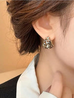 El Regalo Chocolate Rhinestone Encrusted Semi Hoop Earrings for Women & Girls- French Retro Elegant Geometric Faceted Crystals Inlay Versatile Earrings