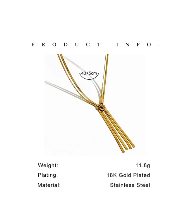 El Regalo 2-Strand Flat Snake Chain with Camellia Flower- Stainless Steel Herringbone Flower Tassel 2 Layered Chain Necklace
