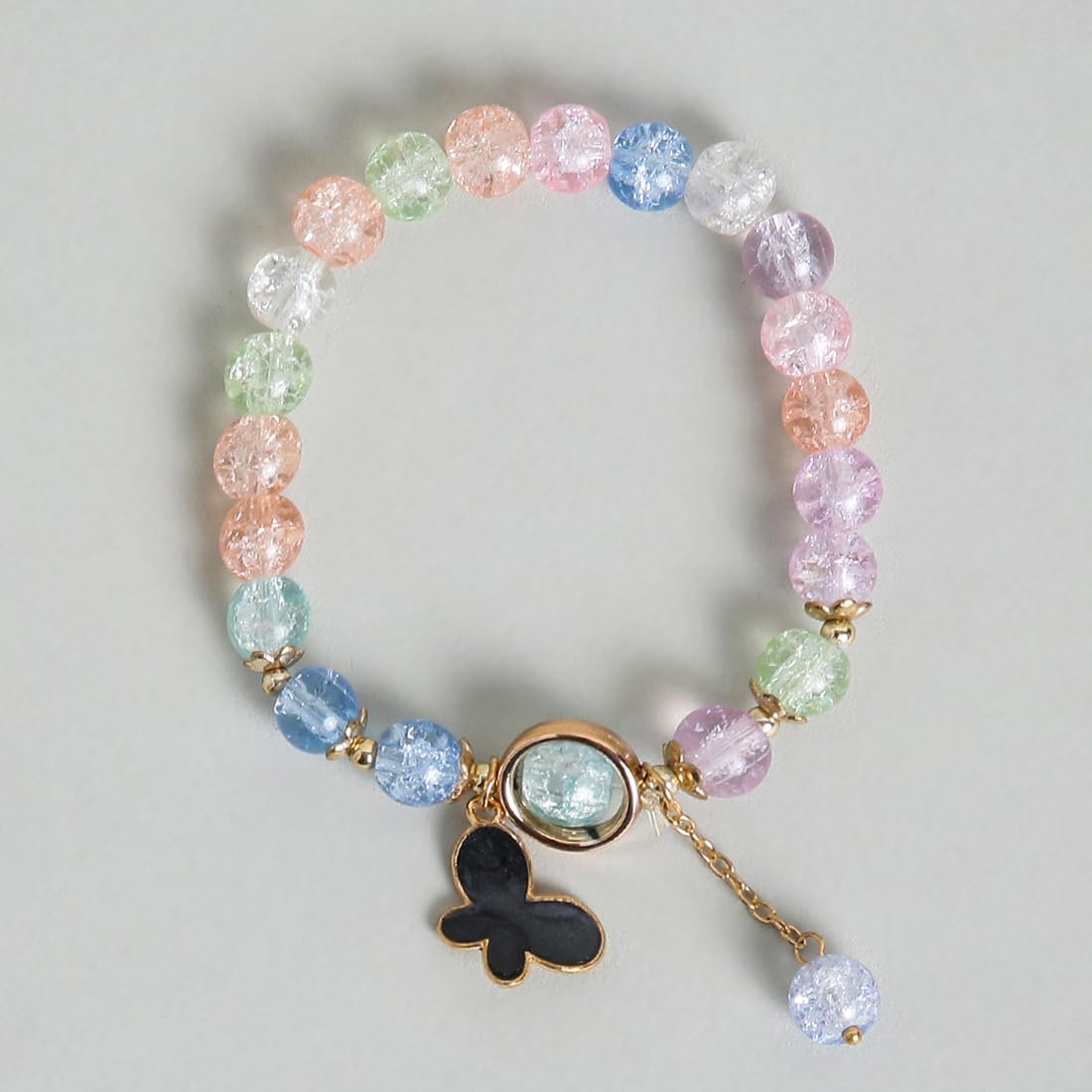El Regalo 3PCs Opal Stone, Crystal Beads Tassel Bracelet With Cute Enamel Charms Star, Shell, Rainbow, Flowers, Swan, Pearls etc. for Kids/Girls/Teens/Women (Option-3)