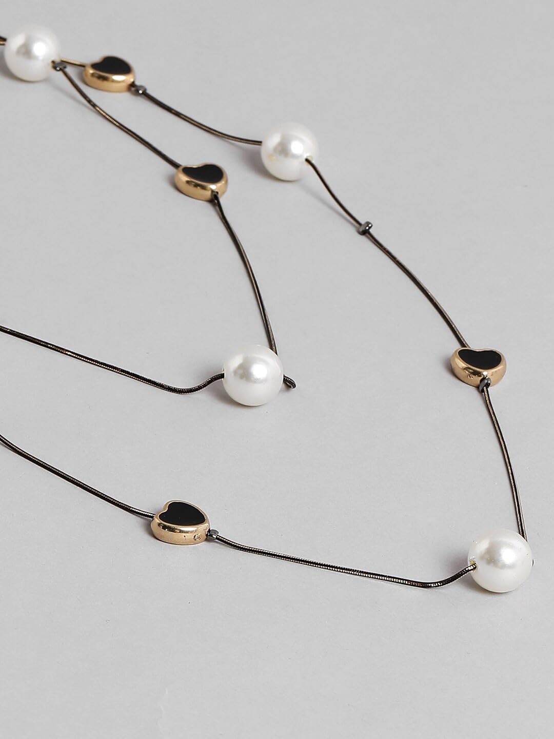 El Regalo Pearls Multilayer Long Necklace for Girls/Women- Elegant Long Sweater Chain Statement Pearls Necklace Jewelry Accessories Dressy Collocation (Pearl Heart Chain)
