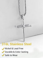 PIYIZ Cross Chain for Men Stainless Steel Nail Cross Pendant Necklace Teens Silver Christian Jewelry Jesus Cross Necklace 22""+2 Inch Extender, Medium, PIYN23007G