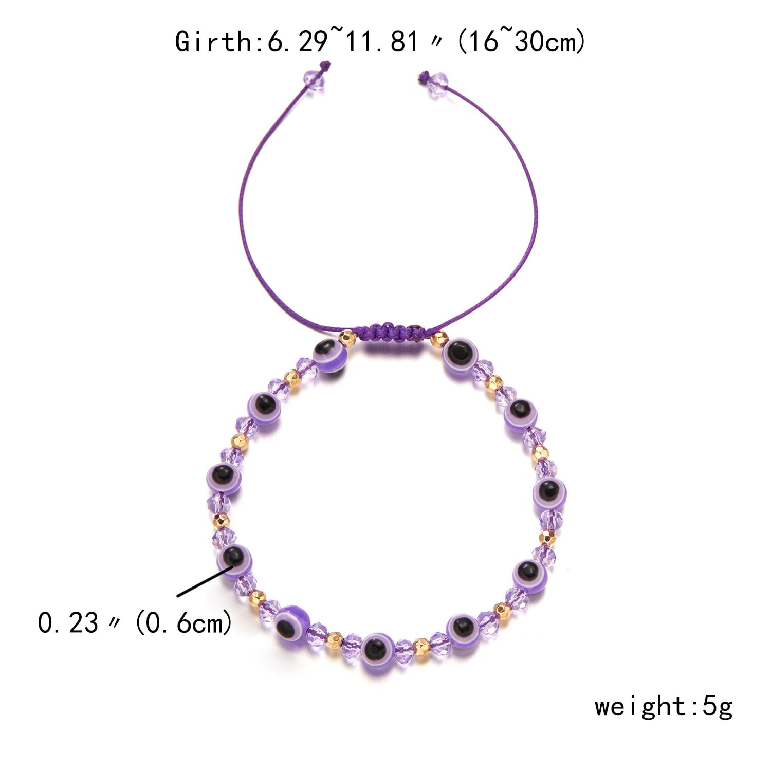 El Regalo 1 PC Evil Eye with Crystals Beads Adjustable Unisex Bracelet for Girls/Boys/Men/Women (Purple)