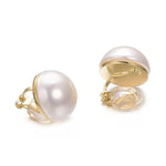 El Regalo White Large Pearl Clip on Earrings for Non Pierced Ears- 18k Gold Plated Non Piercing Cuff Fashion Earrings