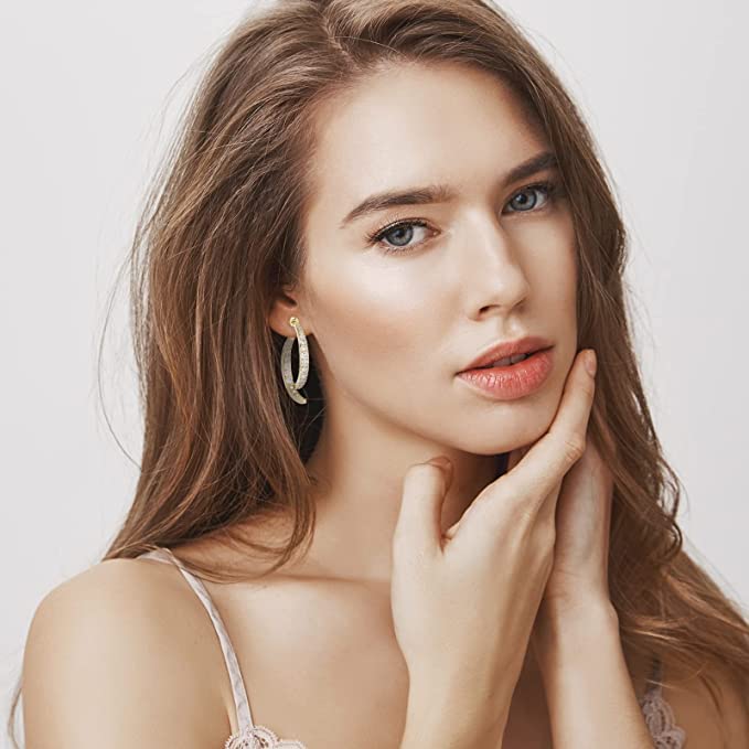 El Regalo Women's & Girl's Cross Curved Earrings, Curved Stick Front Back Linear Drop Hypoallergenic Earrings (Silver AD)