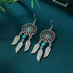 El Regalo Vintage Dream Catcher Feather Earrings Necklace for Girls/Women- Turquoise Bohemian Ethnic Fringe Tassel Dangle Jewelery Set