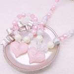 El Regalo 2 PC Girls Kids Shiny Pink Heart Resin & Acrylic Beads Jewelry Sets | Colorful Princess Heart Beaded Necklace & Bracelet Sets, Princess Necklace Bracelet Set for Toddlers/Girls/Kids