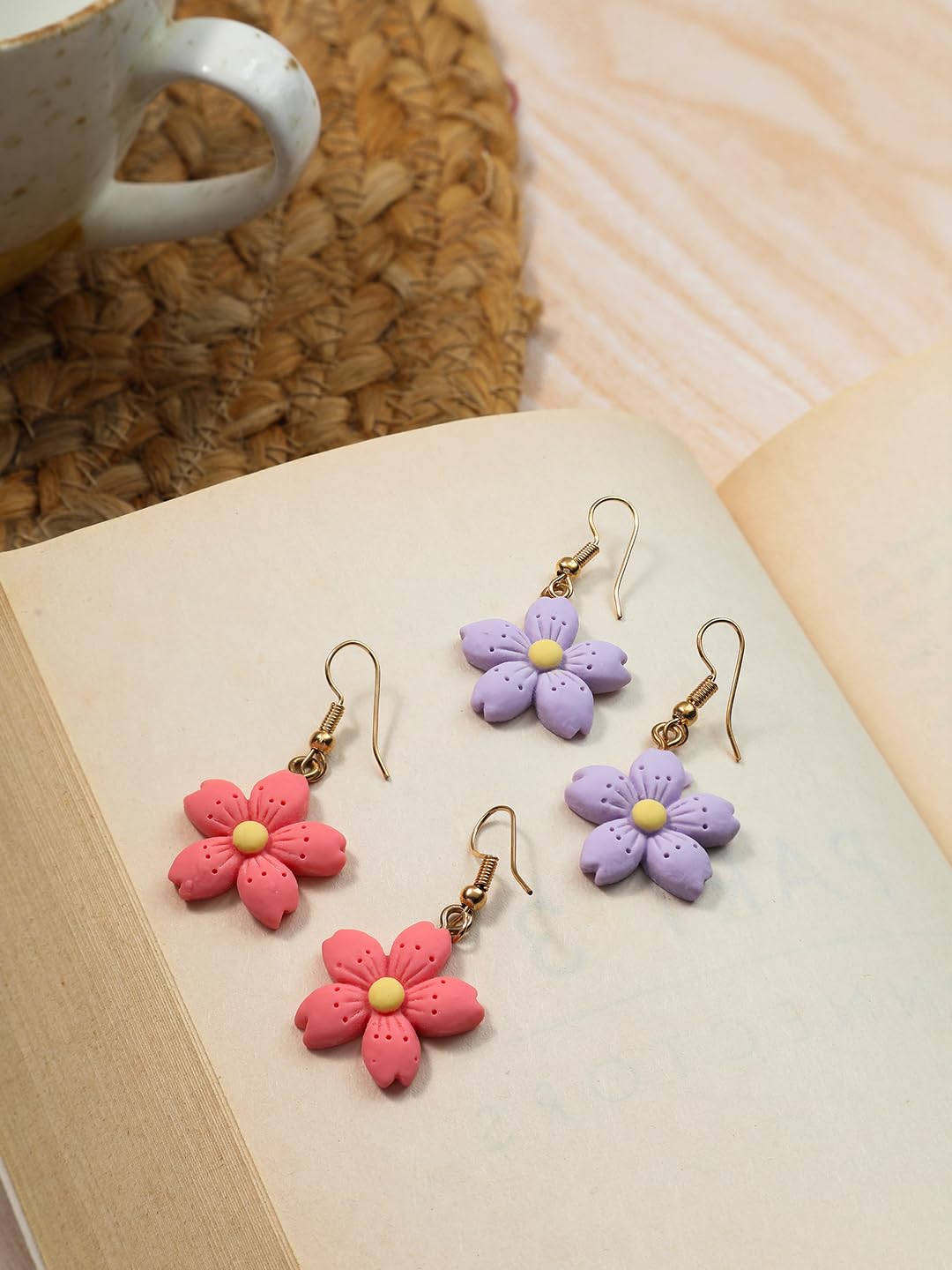 El Regalo 10 Pairs Earrings Combo Set- Colorful Flower Hoops and Hooks Earrings Set for Girls & Women (Style-1)